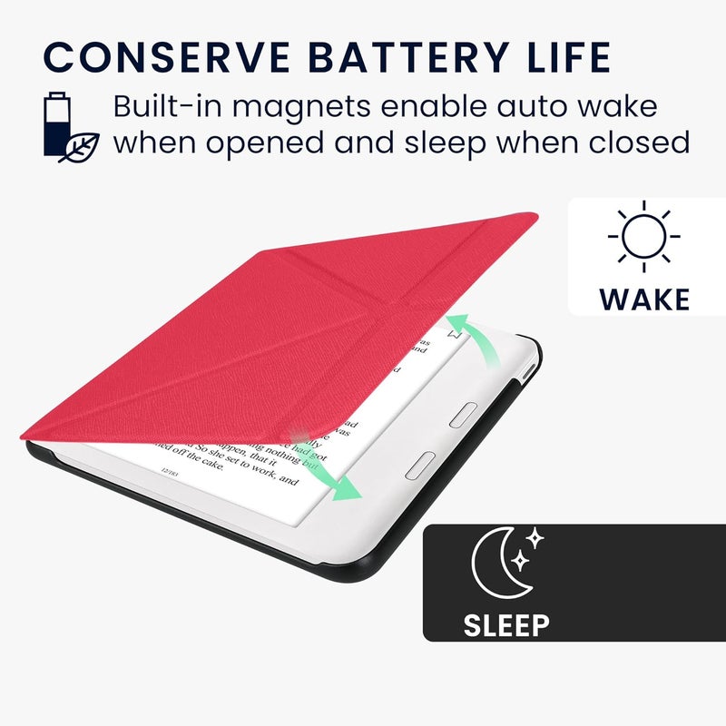 kwmobile Origami Case Compatible with Kobo Libra Colour Case - Slim PU Leather Cover with Stand - Neon Pink - Image 3